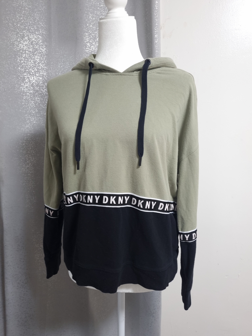 DKNY Sport Colorblock Logo Tape Hoodie Olive Black Women's Medium